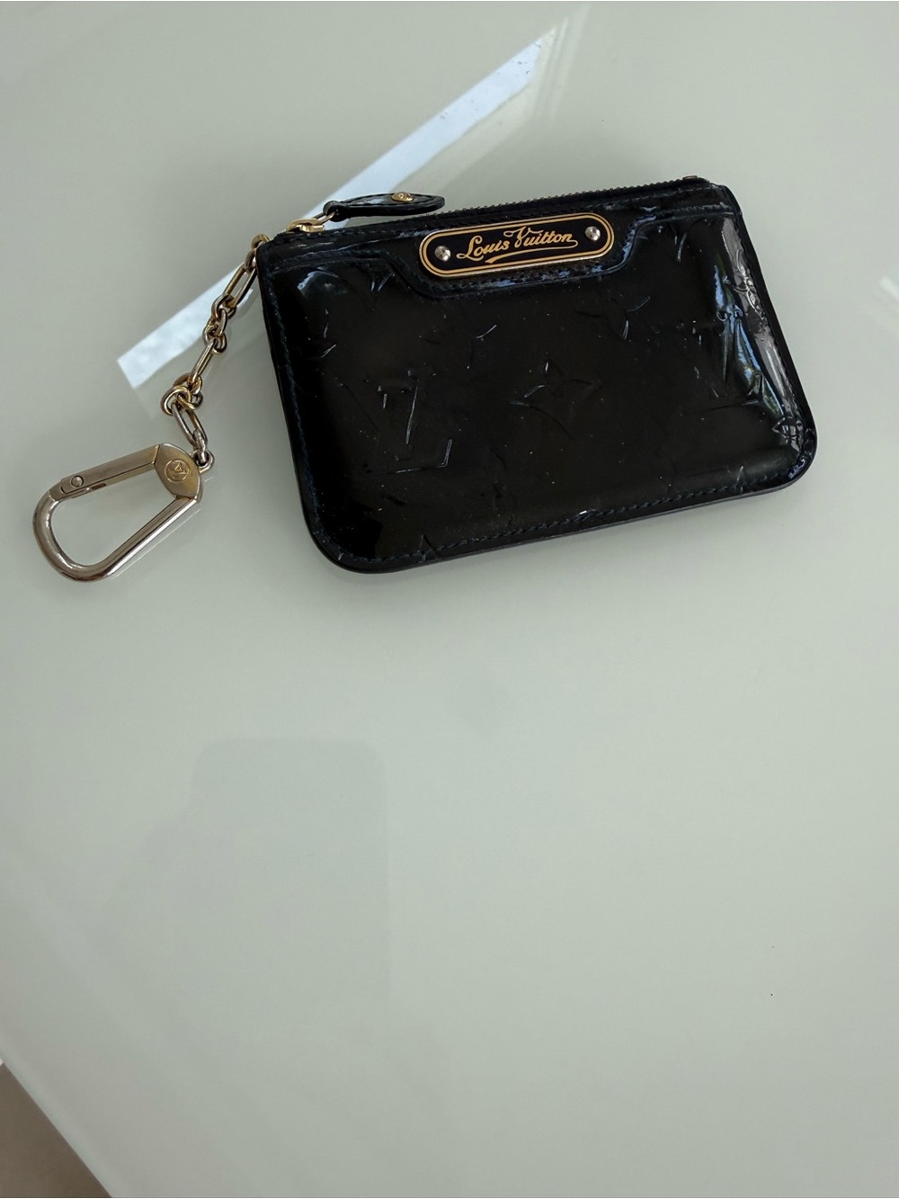 Louis Vuitton Black Patent Vernis Key Pouch with Gold Hardware